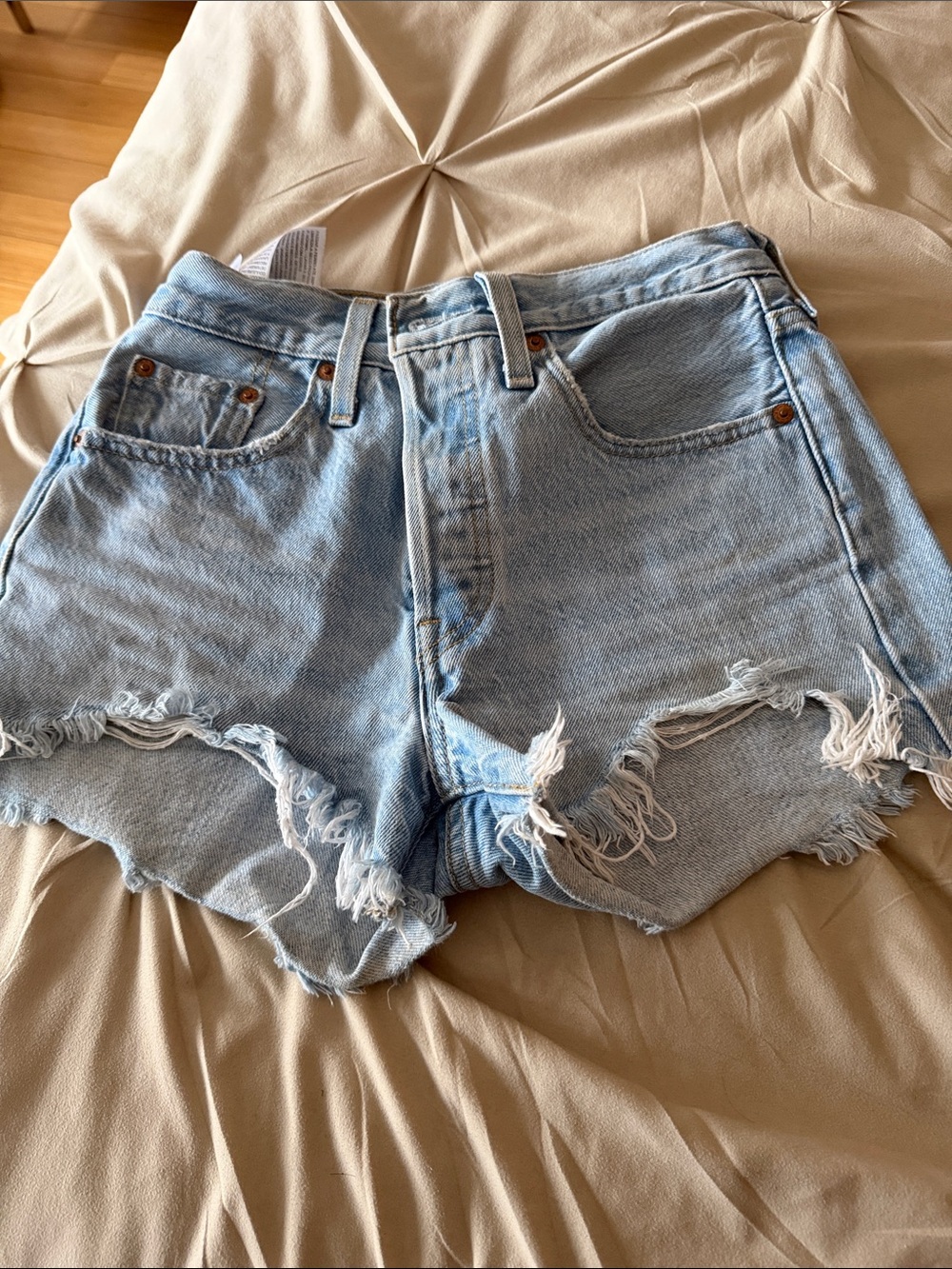 Levi's Light Blue Distressed High-Rise Denim Shorts
